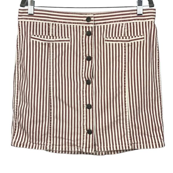 Madewell Button Front Stretch Denim Straight Dark Red Stripe Mini Skirt 31 6 8 - Picture 5 of 11